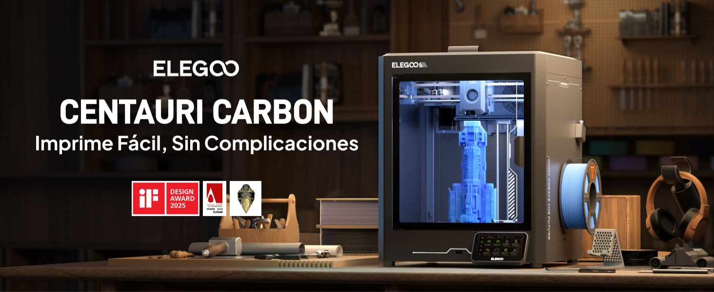 La Elegoo Centauri Carbon se presenta como la solución definitiva para quienes buscan imprimir de inmediato sin complicaciones. Este equipo redefine la eficiencia en el mundo de la impresión 3D, integrando un sistema de calibración de autos completos que elimina por completo la tediosa configuración manual
